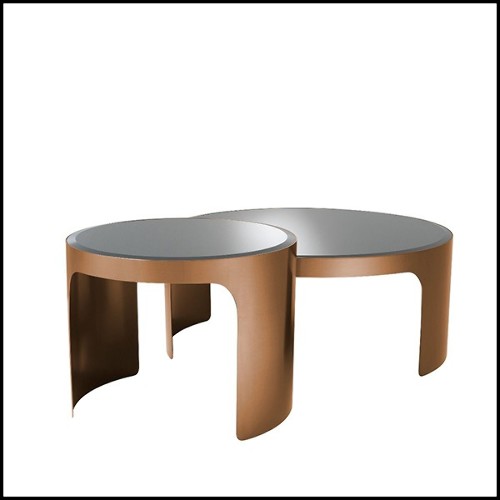Tables basses avec structure en acier inoxydable finition copper et plateau en verre biseauté 24-Piemonte Copper Set of 2