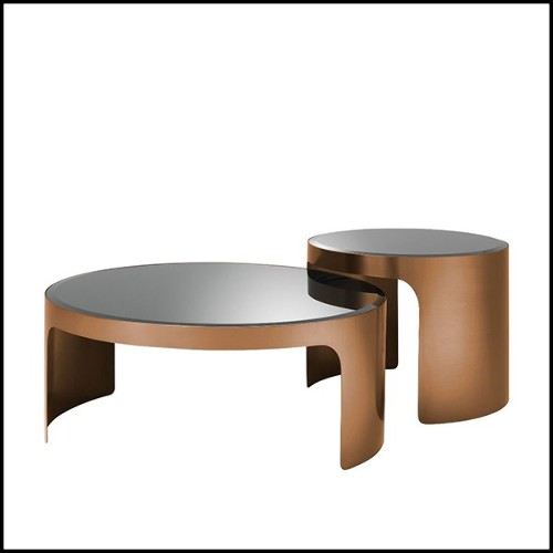 Coffee Tables with structure in stainless steel in copper finish and top in bevelled glass 24-Piemonte Copper Set of 2