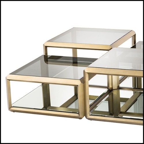 Tables basses avec structure en acier inoxydable finition laiton brossé 24-Callum Set of 4