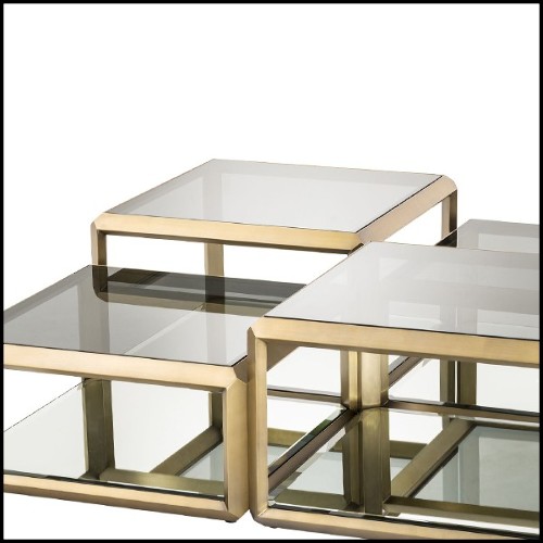 Tables basses avec structure en acier inoxydable finition laiton brossé 24-Callum Set of 4