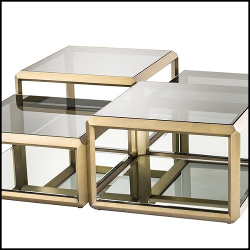 Tables basses avec structure en acier inoxydable finition laiton brossé 24-Callum Set of 4