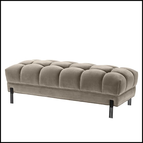 Banc avec structure en bois et assise en tissu velours 24-Sienna Greige