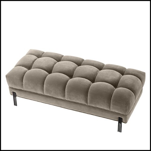 Banc avec structure en bois et assise en tissu velours 24-Sienna Greige