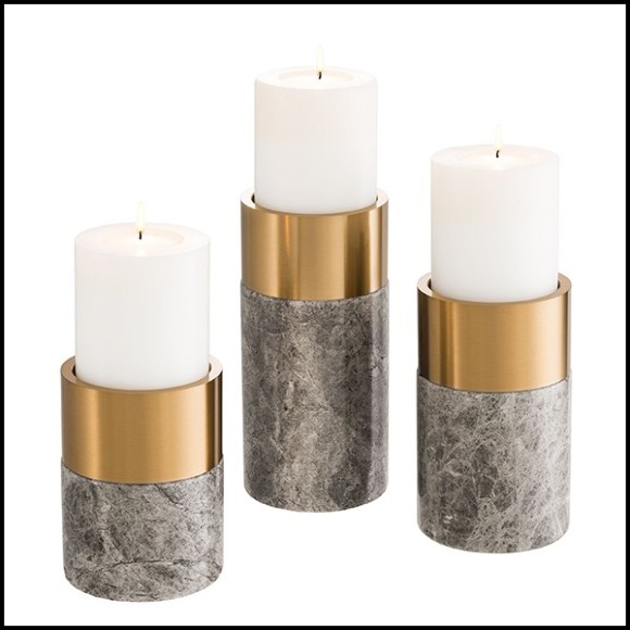 Candle Holder in grey marble and brushed brass 24-Sierra Set of 3