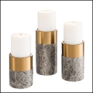 Bougeoirs en marbre gris et laiton brossé 24-Sierra Set of 3
