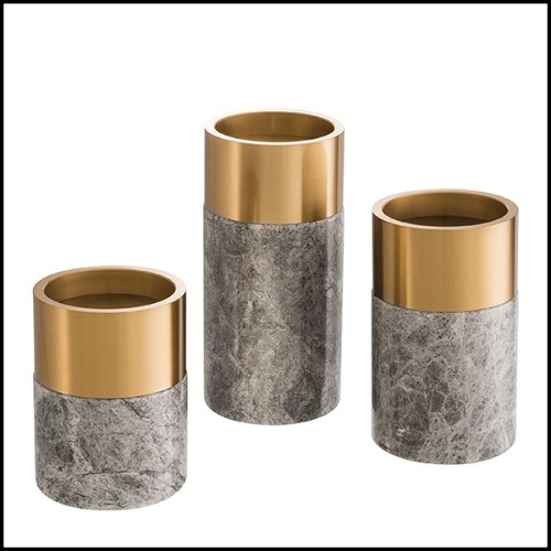 Candle Holder in grey marble and brushed brass 24-Sierra Set of 3
