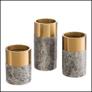 Candle Holder in grey marble and brushed brass 24-Sierra Set of 3