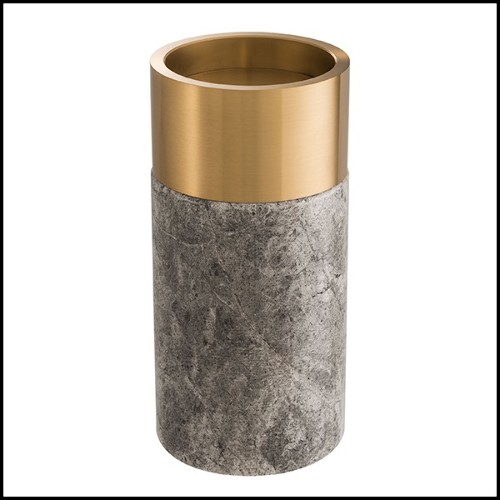Candle Holder in grey marble and brushed brass 24-Sierra Set of 3