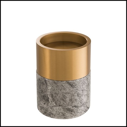 Candle Holder in grey marble and brushed brass 24-Sierra Set of 3