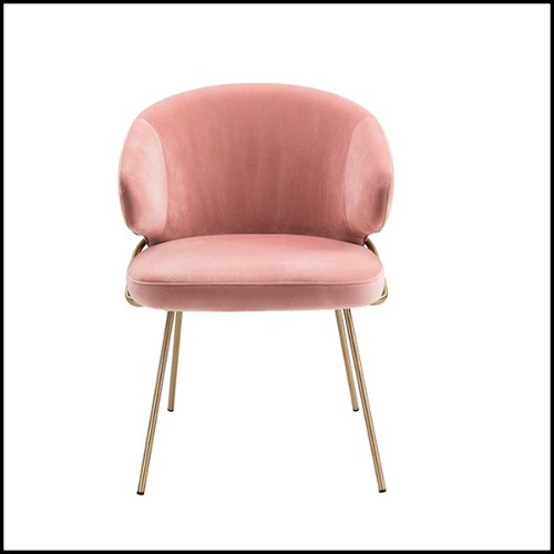 Chair with structure in brass and velvet fabric in Savona Nude finish 24-Kinley Nude
