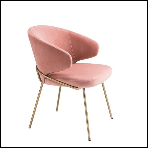 Chair with structure in brass and velvet fabric in Savona Nude finish 24-Kinley Nude