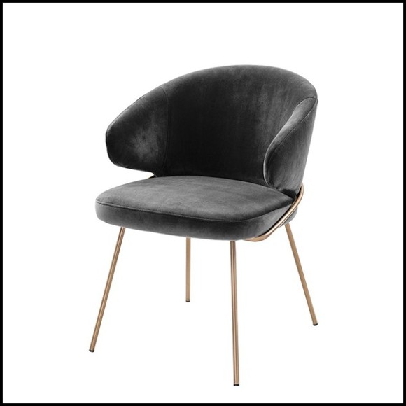 Chair with structure in brass and velvet fabric in Dark finish 24-Kinley Dark
