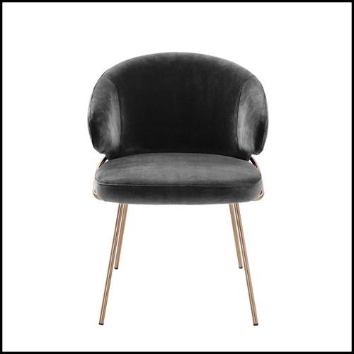 Chair with structure in brass and velvet fabric in Dark finish 24-Kinley Dark