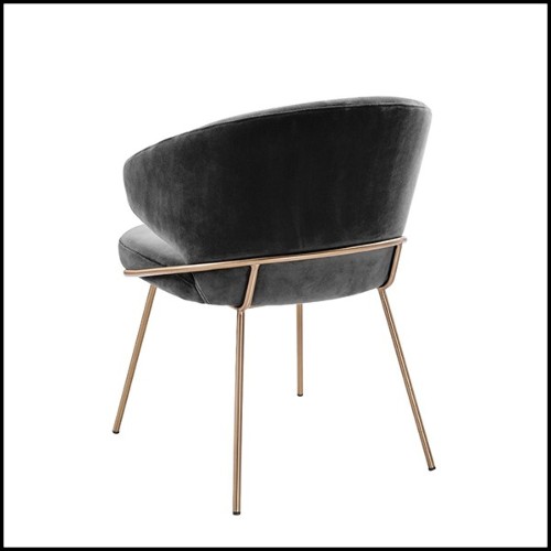 Chair with structure in brass and velvet fabric in Dark finish 24-Kinley Dark