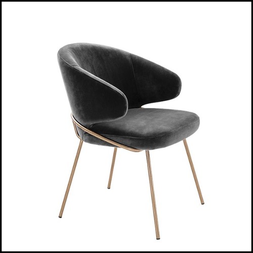 Chair with structure in brass and velvet fabric in Dark finish 24-Kinley Dark