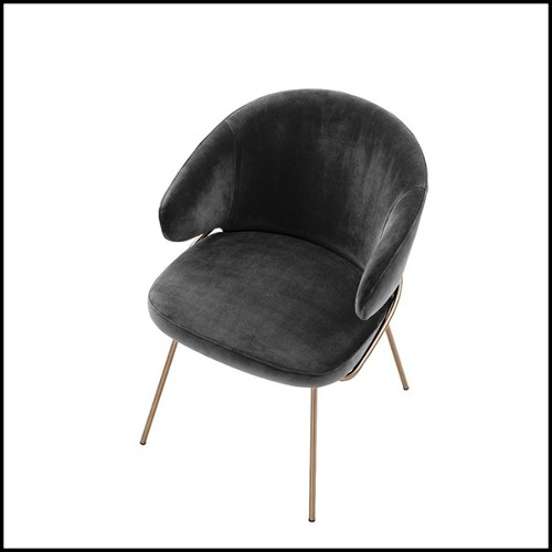 Chair with structure in brass and velvet fabric in Dark finish 24-Kinley Dark