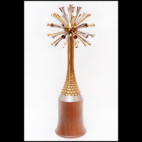 Sculpture with solid walnut base and with 50 Tees PC-Golfer Trophee