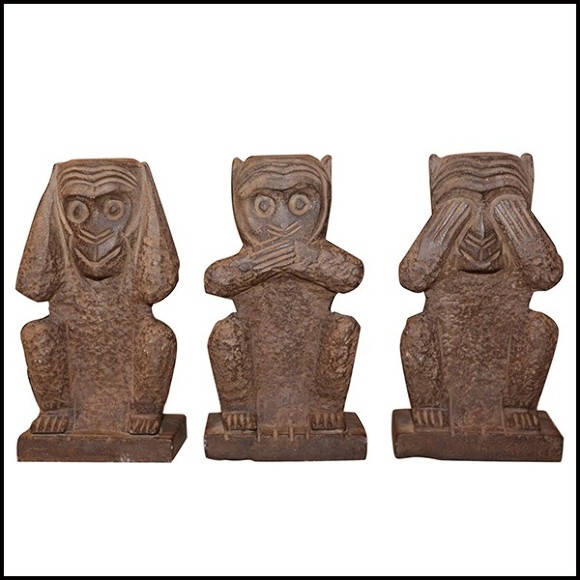 Sculpture in carved stone PC-Stone Monkeys Set of 3 Large