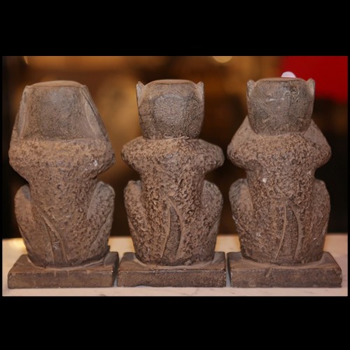 Sculpture in carved stone PC-Stone Monkeys Set of 3 Large