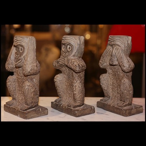Sculpture in carved stone PC-Stone Monkeys Set of 3 Large