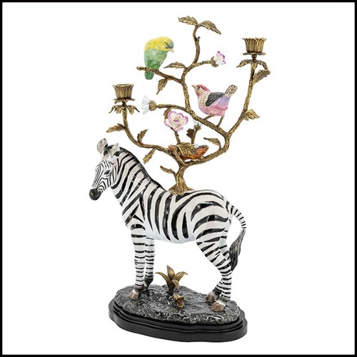 Sculpture bougeoir en porcelaine blanche avec détails en laiton 162-Zebra