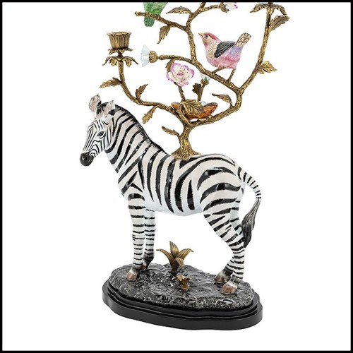 Sculpture bougeoir en porcelaine blanche avec détails en laiton 162-Zebra