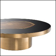 Coffee Table in brass with top in Suar wooden inlay 24-Concord