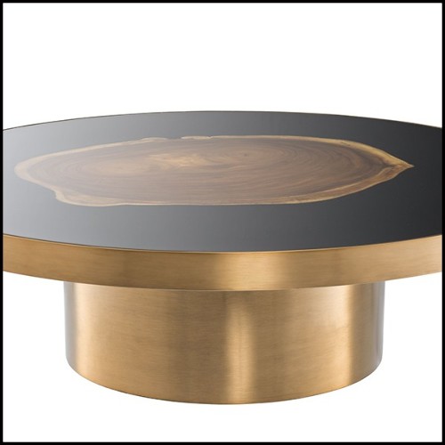 Table basse en laiton avec plateau en bois de Suar en incrustation 24-Concord