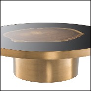 Coffee Table in brass with top in Suar wooden inlay 24-Concord