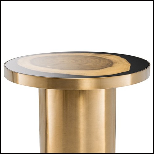 Side Table in brass with top in Suar wooden inlay 24-Concord