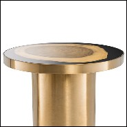 Side Table in brass with top in Suar wooden inlay 24-Concord