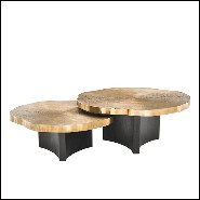Coffee Table in wood with top in brass finish 24-Thousand Oaks Set of 2