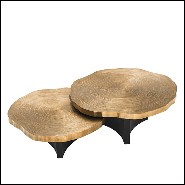 Coffee Table in wood with top in brass finish 24-Thousand Oaks Set of 2