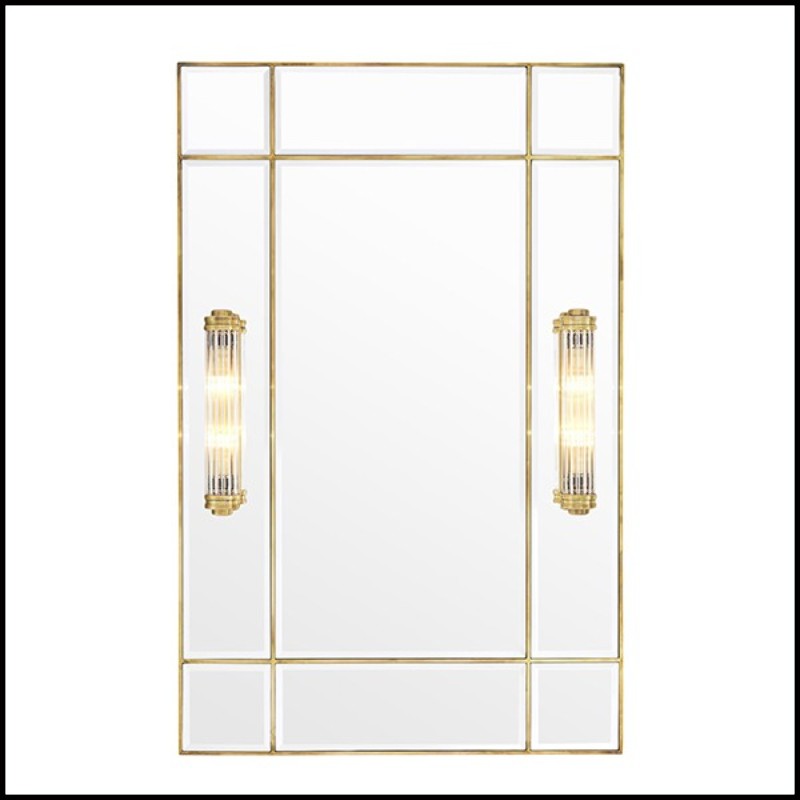 Mirror with frame in brass in vintage finish and mirror glass 24-Beaumont Brass with lights