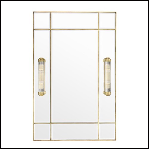 Mirror with frame in brass in vintage finish and mirror glass 24-Beaumont Brass with lights