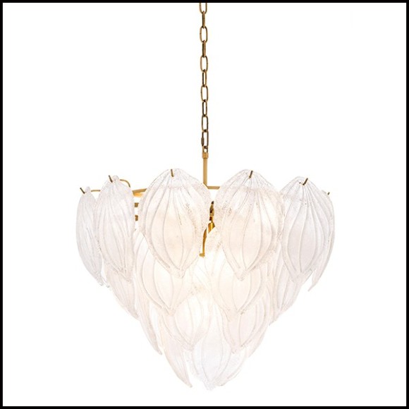 Chandelier in brass in antique finish and hand blown frosted glass 24-Novida