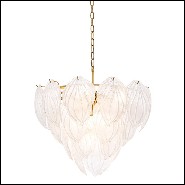 Chandelier in brass in antique finish and hand blown frosted glass 24-Novida