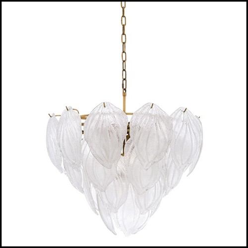 Chandelier in brass in antique finish and hand blown frosted glass 24-Novida