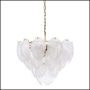 Chandelier in brass in antique finish and hand blown frosted glass 24-Novida