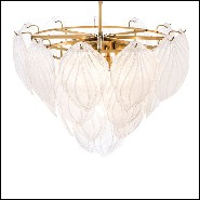 Chandelier in brass in antique finish and hand blown frosted glass 24-Novida