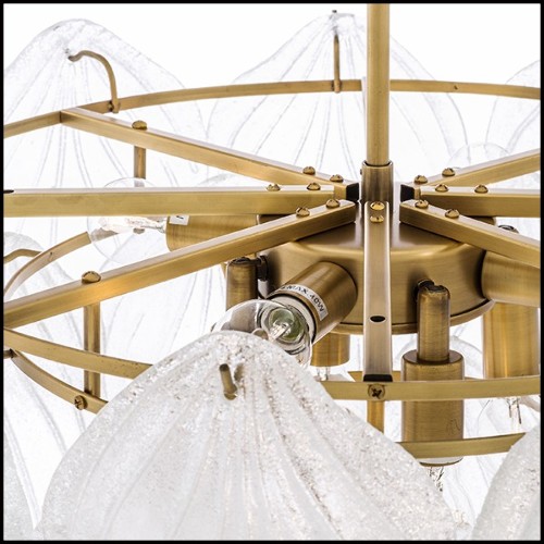 Chandelier in brass in antique finish and hand blown frosted glass 24-Novida