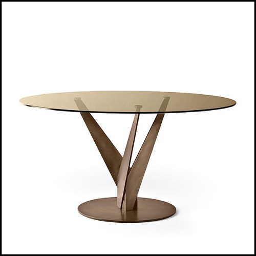 Table in brass and bronze with bronzed glass top 146-Ellipse Brass and Bronzed