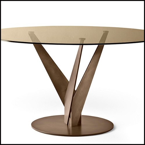 Table en laiton et bronze avec plateau en verre finition bronze 146-Ellipse Brass and Bronzed
