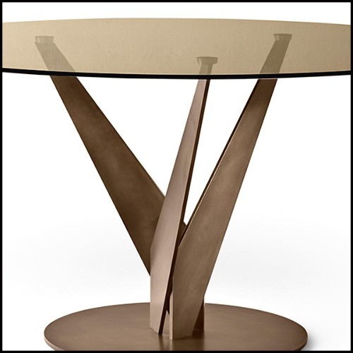 Table in brass and bronze with bronzed glass top 146-Ellipse Brass and Bronzed