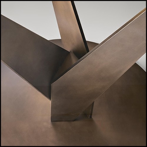 Table en laiton et bronze avec plateau en verre finition bronze 146-Ellipse Brass and Bronzed