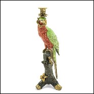 Candleholder in hand painted porcelain 162-Green Parrot Sculpture