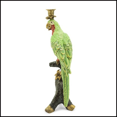 Bougeoir en porcelaine peint à la main 162-Green Parrot Sculpture