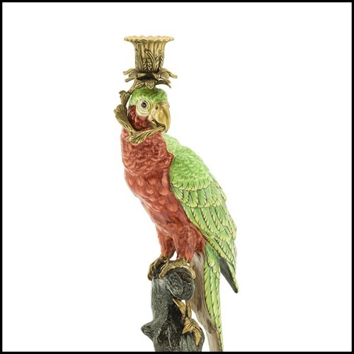 Bougeoir en porcelaine peint à la main 162-Green Parrot Sculpture
