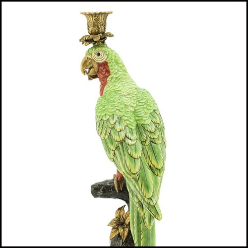 Candleholder in hand painted porcelain 162-Green Parrot Sculpture