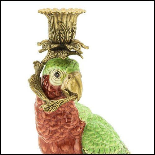 Bougeoir en porcelaine peint à la main 162-Green Parrot Sculpture